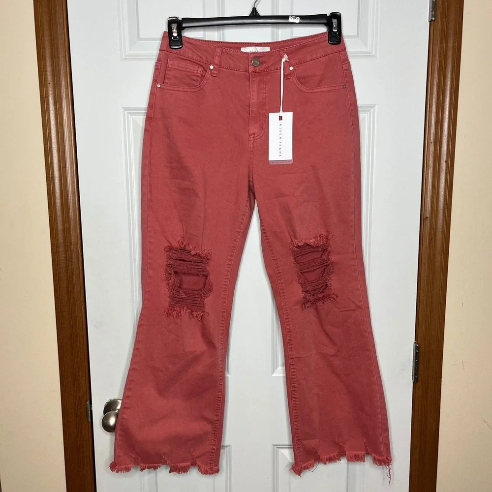 Risen NEW High Rise Straight‎ Jeans Size 27 Distressed Rust Color Womens